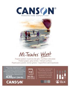 Canson Mi-Teintes Velvet 430g 24x32cm 12L harmaa, samettipintainen lehtiö