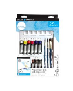 DR Simply Watercolour Set 25 pcs, 12 väriä, 3 sivellintä, lyijykynä HB ja 8 paperia