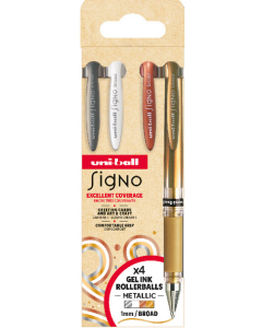 UNI Signo geelikynä 4 kpl BROAD UM-153 valkoinen kulta hopea pronssi