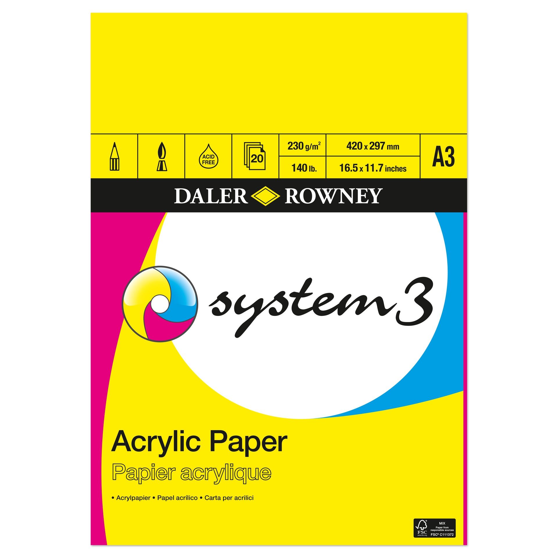 T DR System 3 Akryylilehtiö Pad 20 ark 230 gr A3