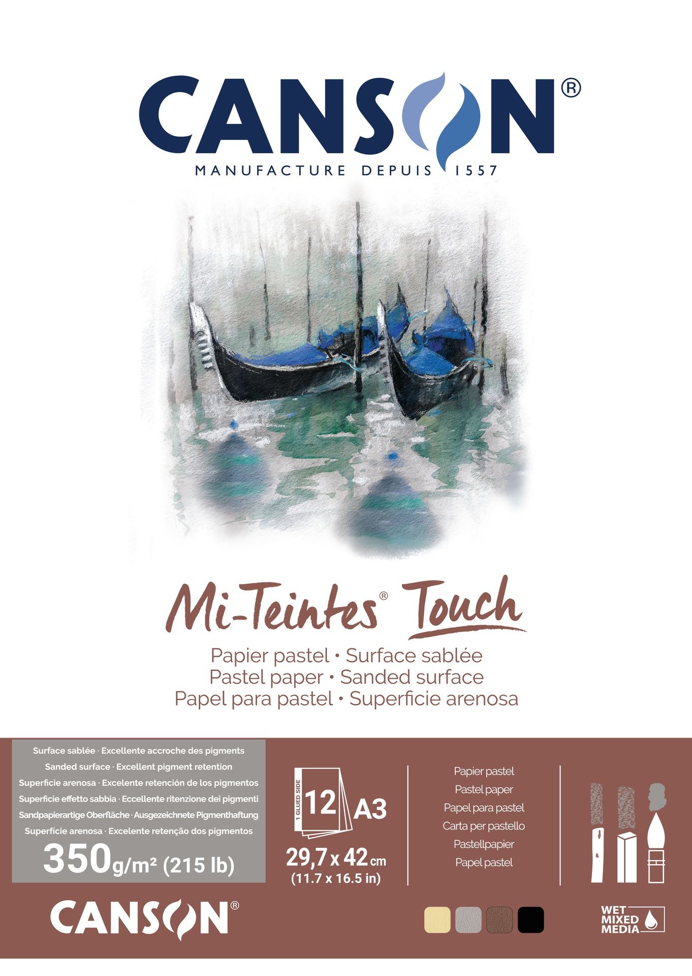 T Canson Mi-teintes Touch A3 (12), pastellilehtiö 4 väriä á 3 arkkia