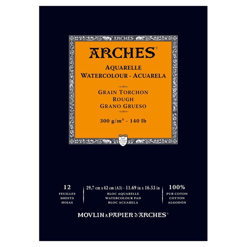 Arches 300g A3 29,7x42cm (12L1) karkea, 100% lumppu akvarellilehtiö