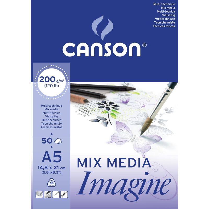 Canson Imagine 200g A5 (50) (14,8x21cm), akvarelli- ja monitekniikkalehtiö