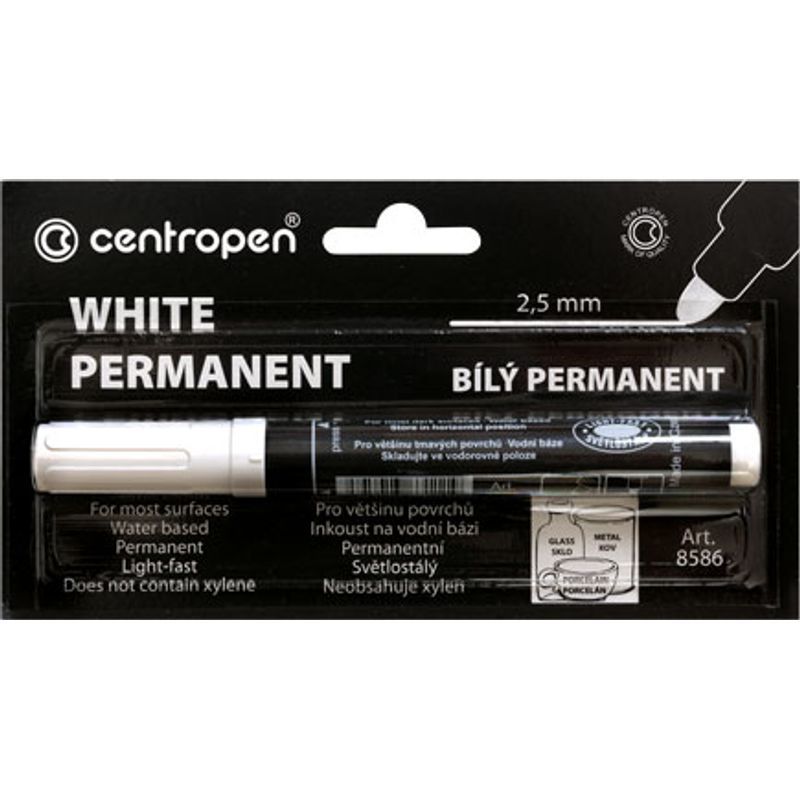 Centropen White Permanent Marker 5,0-2,5mm blister, pyöreäkärki valonkestävä 8586 happovapaa