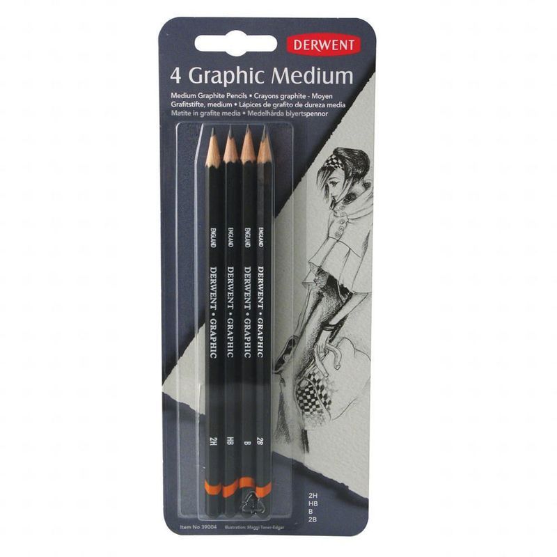 Derwent Graphic Medium 4, 2H, HB, B, 2B, lyijykynä blisteri