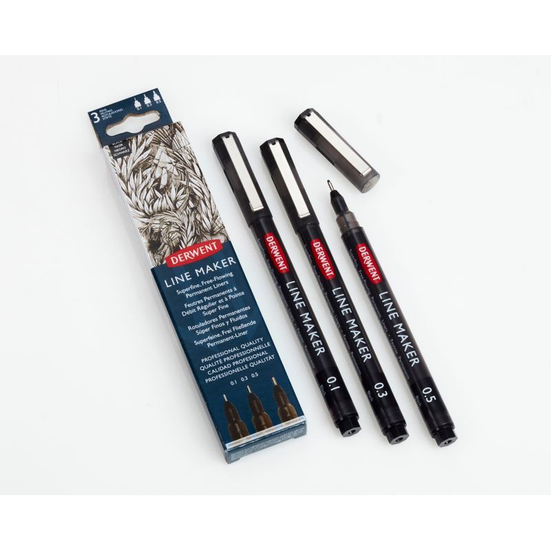 Derwent Line Maker 3 Black-lajitelma, 0.1, 0.3, 0.5
