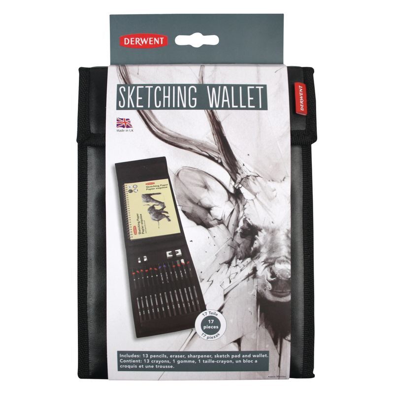 Derwent Sketching wallet 17 osaa, Sis. mm. 13 kynää, pyyhekumin,