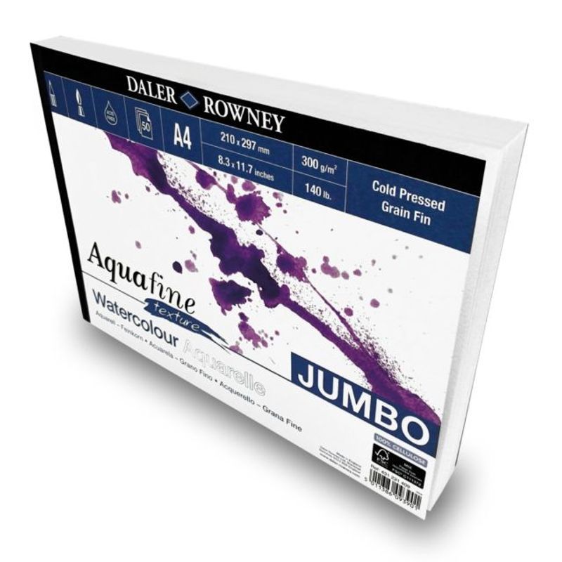DR Aquafine akvarellilehtiö 300g A4 (50) Jumbo PK, 100% selluloosa, 50 sivua, puolikarkea