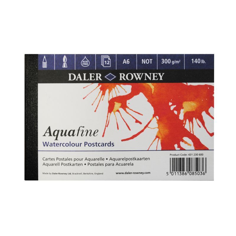 DR Aquafine akvarellilehtiö 300g A6 postikortti PK, 100% selluloosa, 12 sivua, puolikarkea