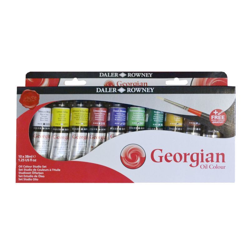 DR Georgian öljyväri Studio set 10x38ml + sivellin, Sis.värit:009,651,617,515,123,347,382,663,221,034+