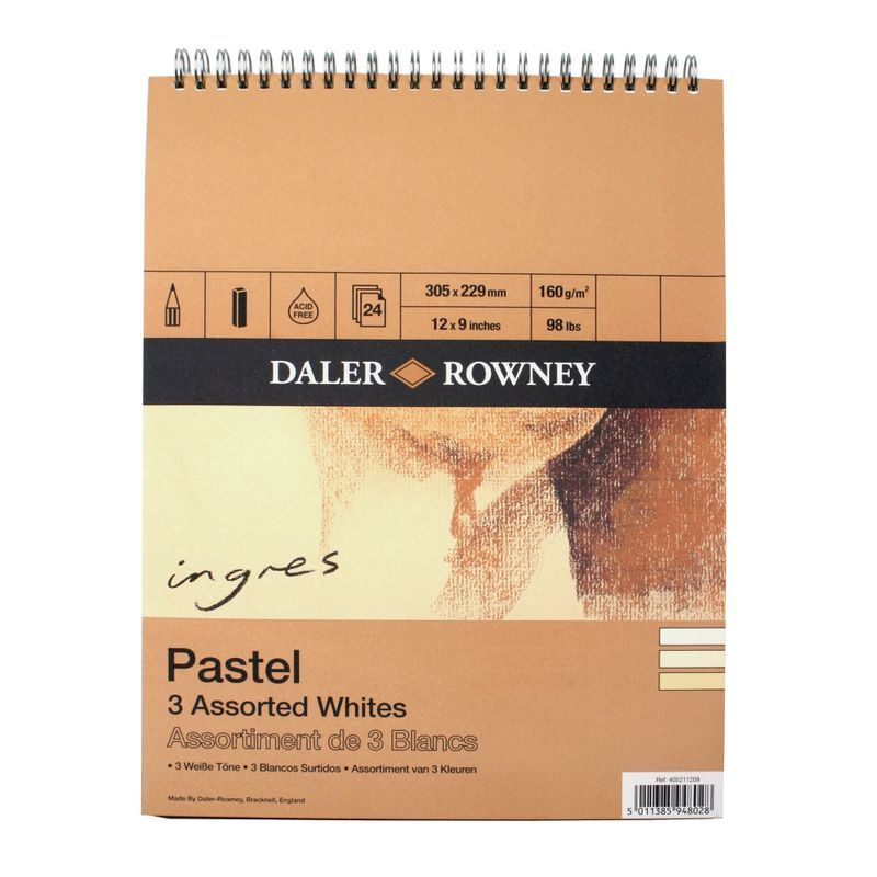DR Pastellilehtiö Ingres 160g A4 (24) 3 valk sävyt, 24 sivua, 3 eri valkoisen sävyä, kierre