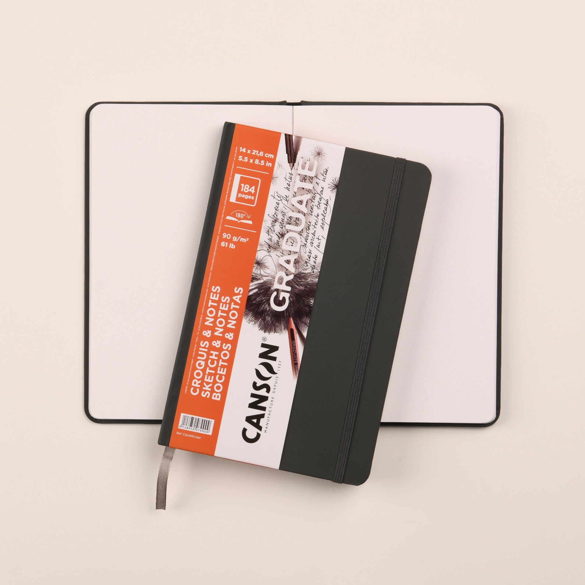 Graduate luonnoskirja 14x21,6cm 90g(184) kova/harm, kova kansi/harmaa