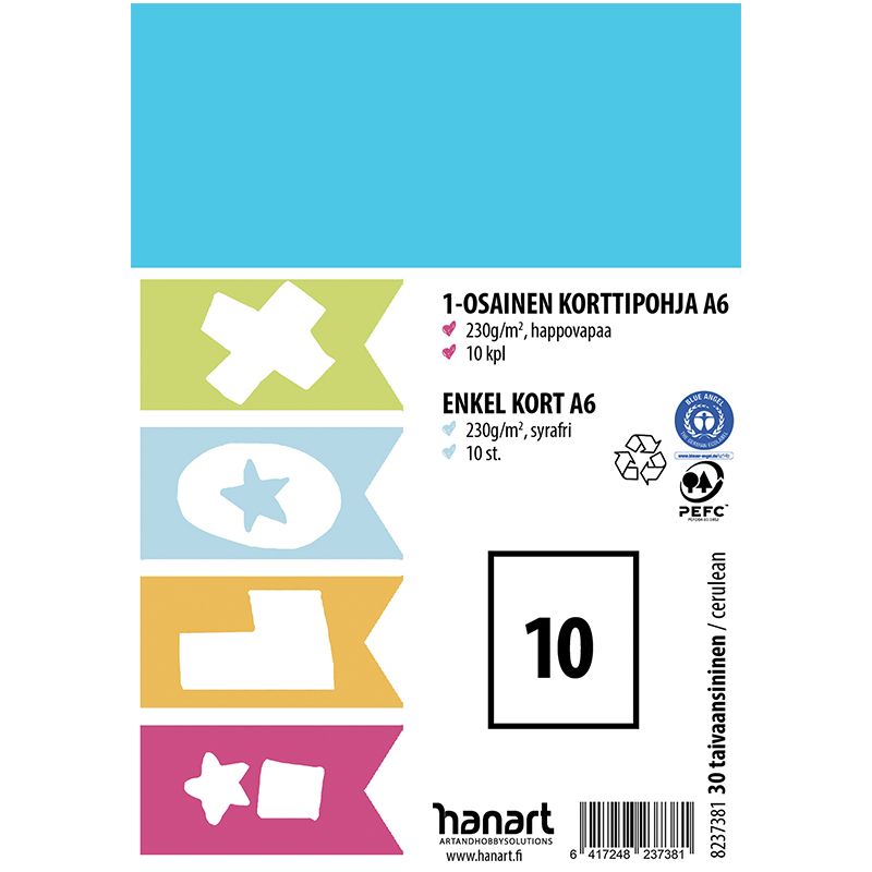 ILOX 1-os kortti 10kpl  A6 220g taivaansininen