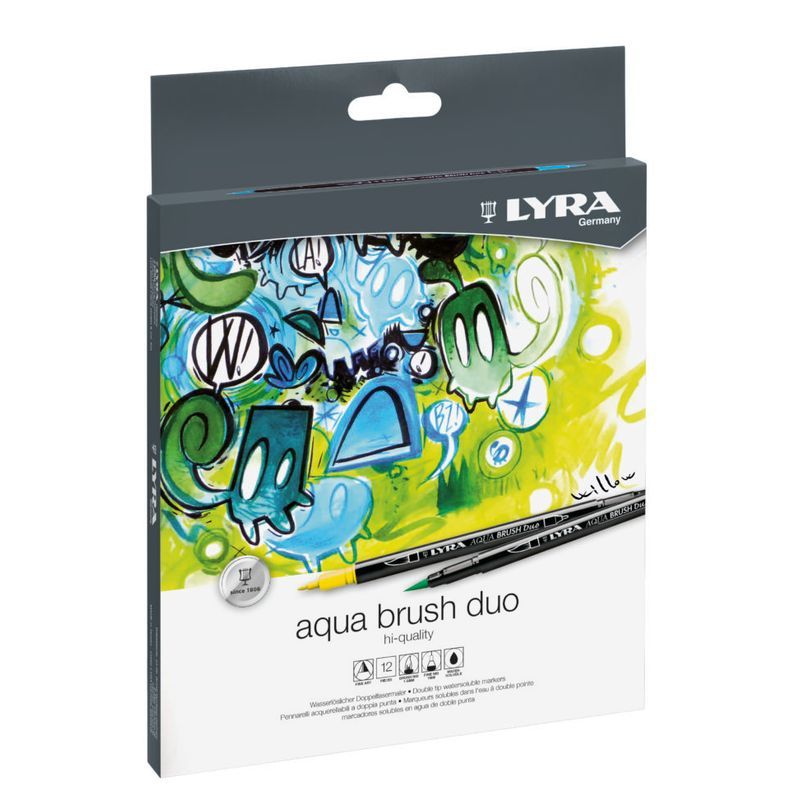 LYRA Aqua brush duo 2-päinen huopakynä 12lajit, toinen pää sivellin, toinen pää ohut tussi