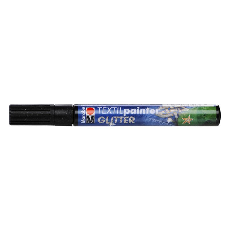 Marabu Tekstiilitussi Glitter 573 3mm musta, vaaleille ja tummille kankaille