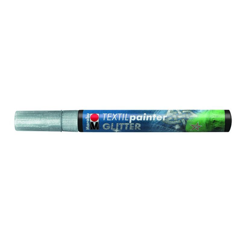 Marabu Tekstiilitussi Glitter 582 3mm hopea, vaaleille ja tummille kankaille