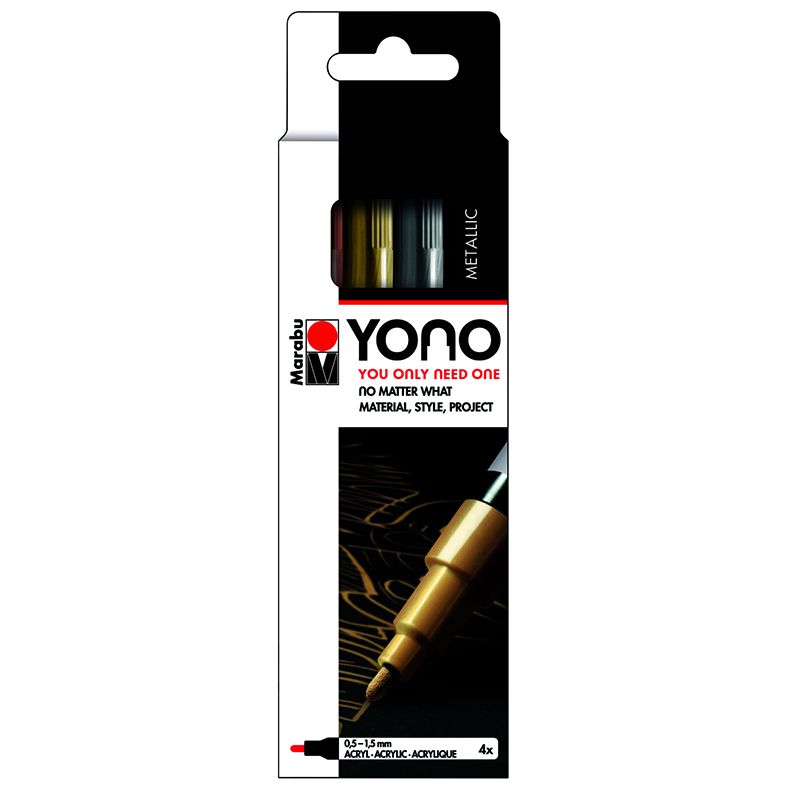 Marabu YONO Marker set Metal 4 x 0,5-1,5mm, Black, rose gold, gold, silver