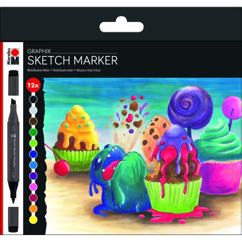 PA. Marabu Graphix Sketch 12 Sugarholic vibrant sh, kaksipäinen, terävä ja taltta