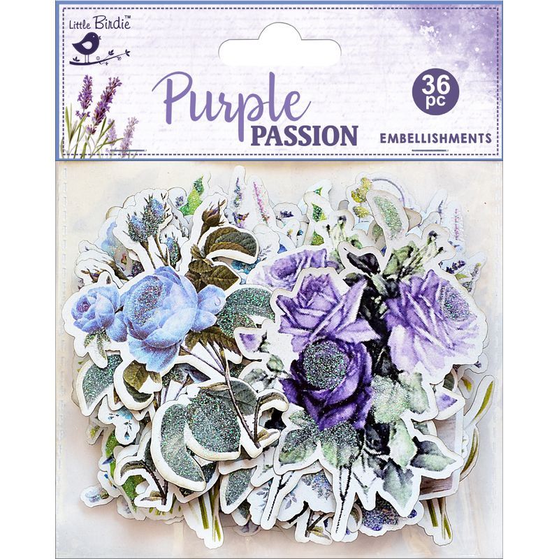 P. L.Birdie paperikuviot Purple Passion, 36kpl lil, glitterlila-lajitelma