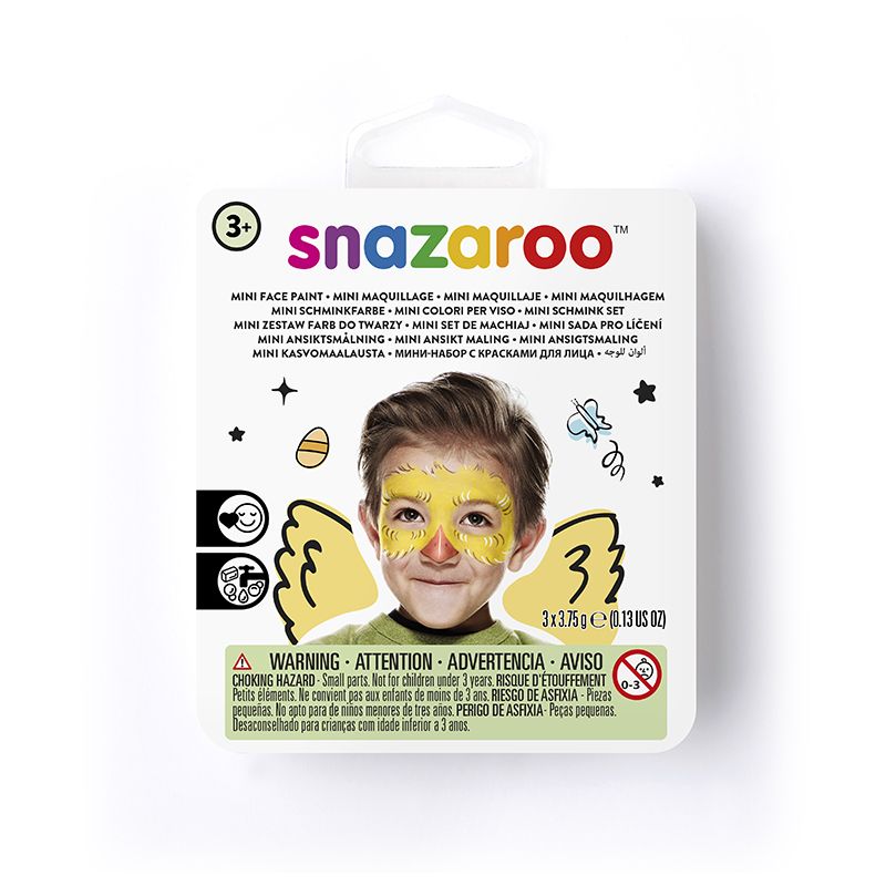 P. Snazaroo kasvoväri MiniKit tipu 3x3,75g, Sis. sivellin, sieni ja kelt, pun ja mustan värin