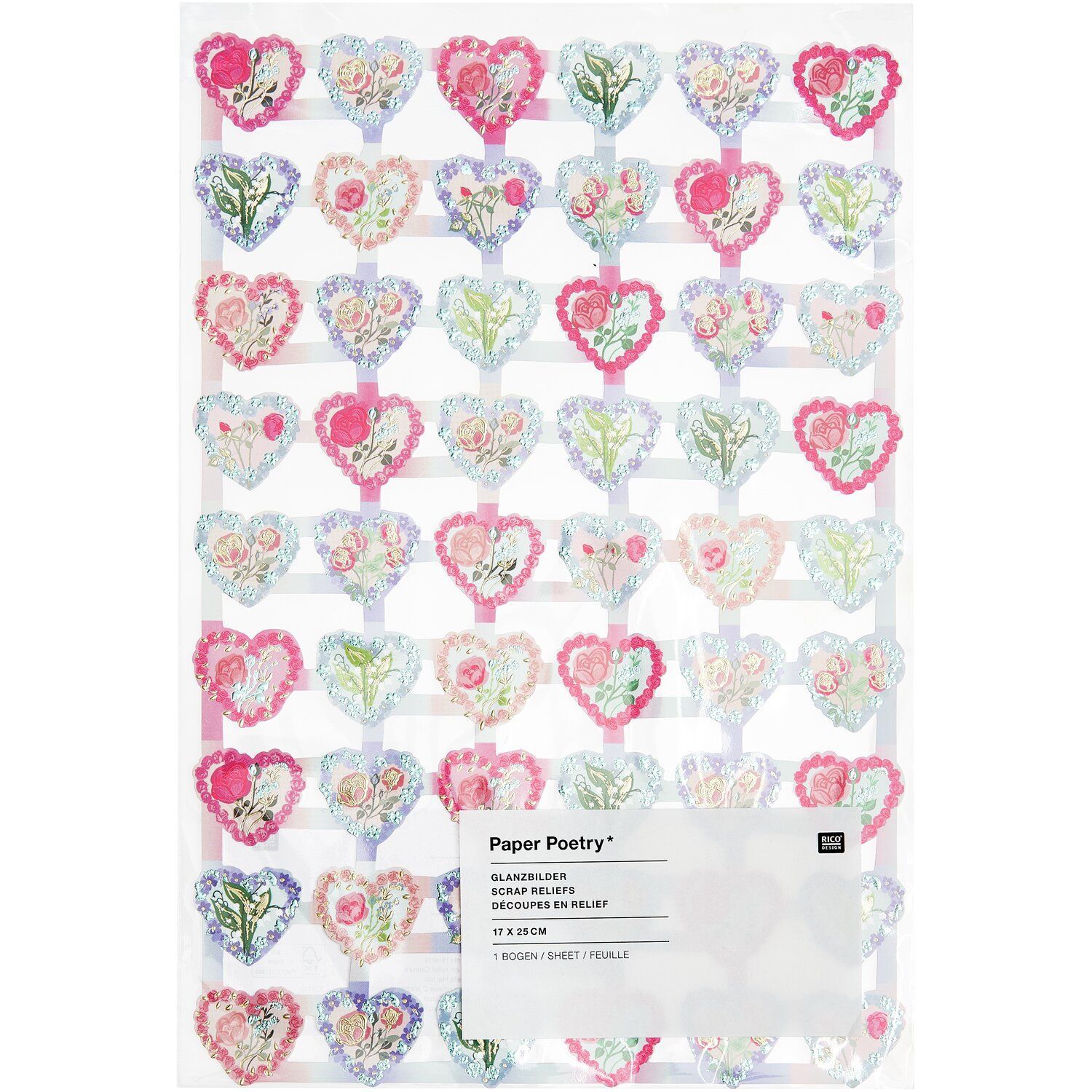 RICO kiiltokuva 17x25cm Hearts small FSC MIX