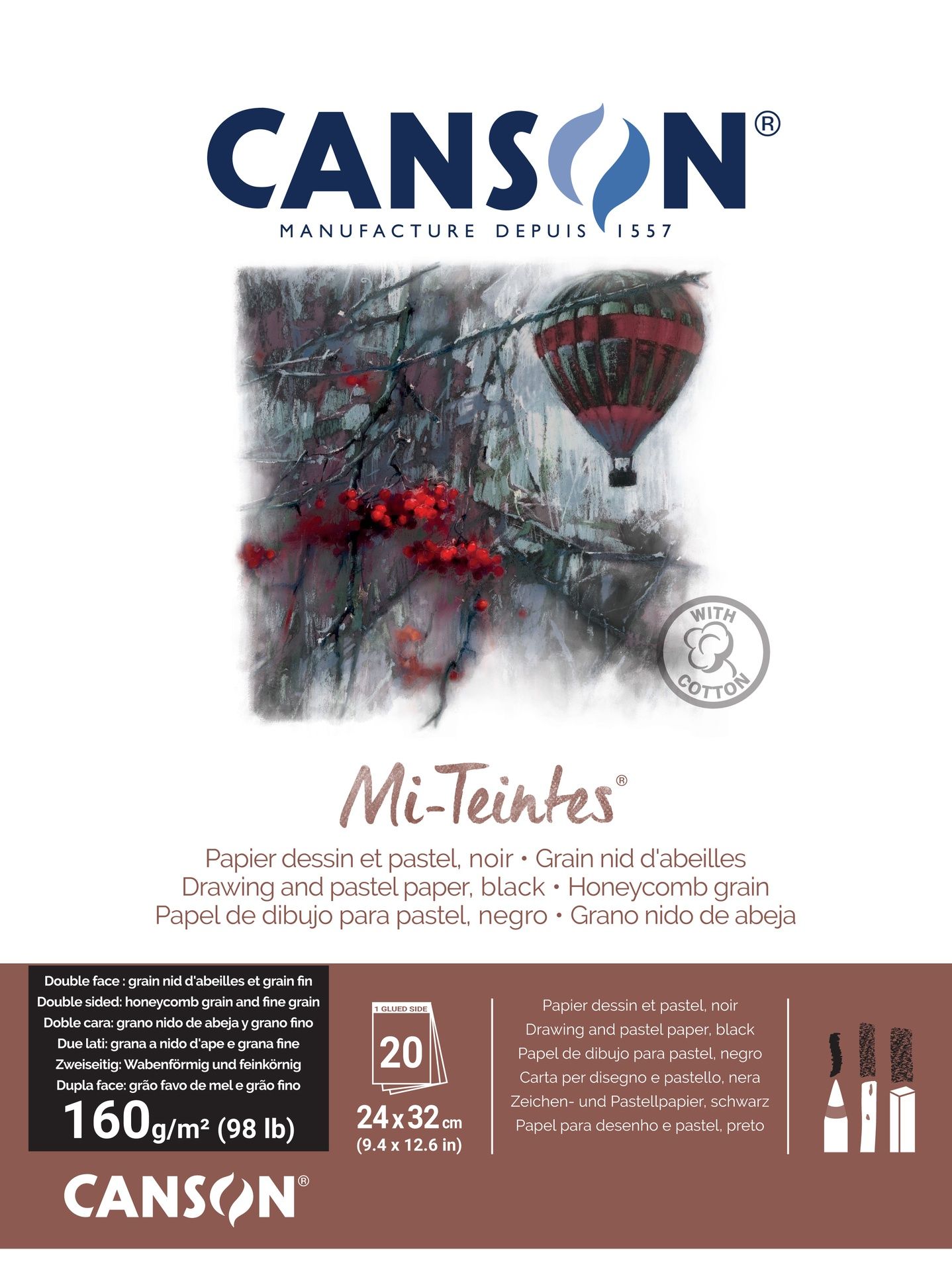 T Canson Mi-Teintes 24x32 cm 160G Black 435 Pad 16