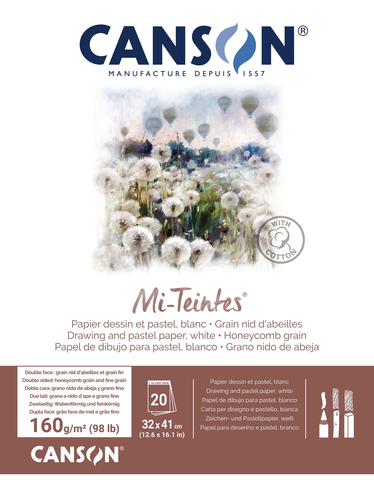 T Canson Mi-Teintes 32x41 cm 160G White 335 Pad 16