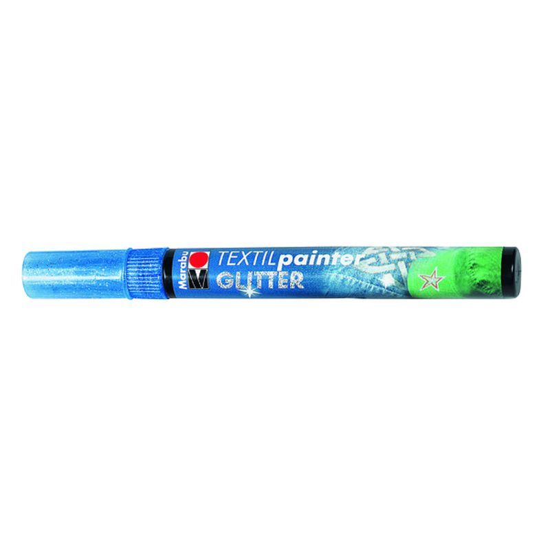 T Marabu Tekstiilitussi Glitter 555 3mm sininen, vaaleille ja tummille kankaille