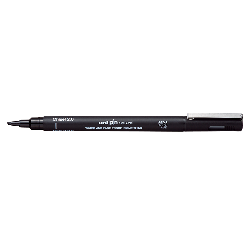 UNI PIN kuitukärkikynä Chisel tip 2,0mm musta viis, kalligrafia viisto