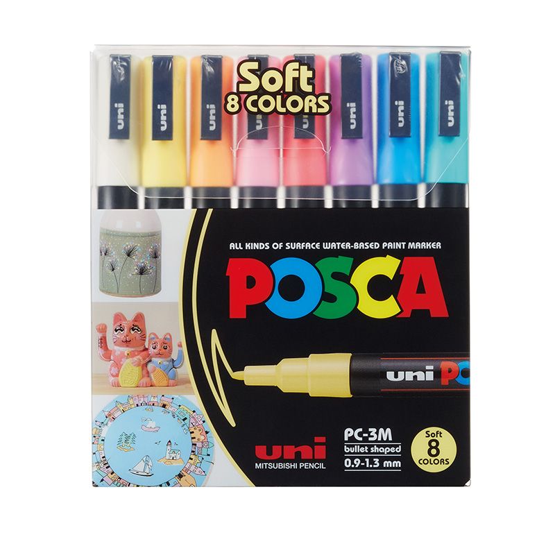 UNI POSCA Marker 8 kpl PC-3M 0,9-1,3mm pastellivär