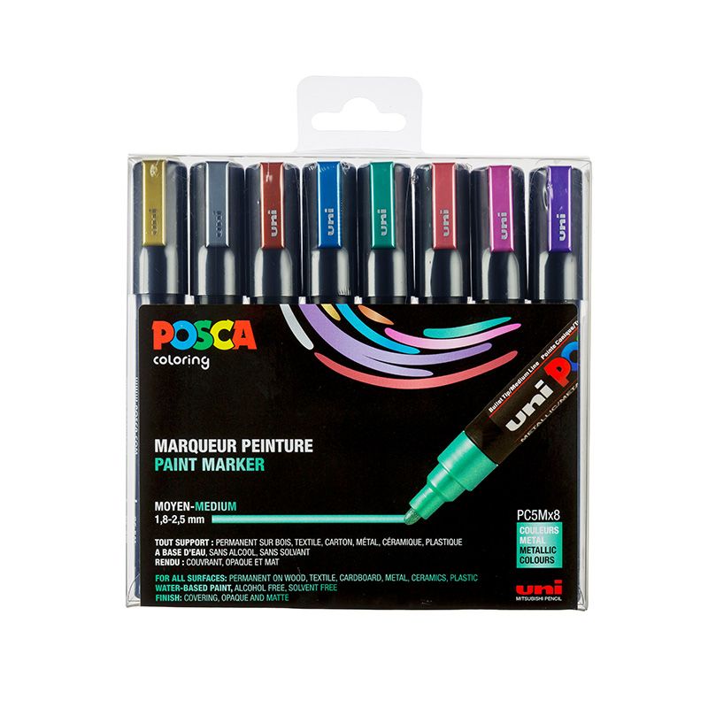 UNI POSCA Marker 8 kpl PC-5M 1,8-2,5 mm metallivär