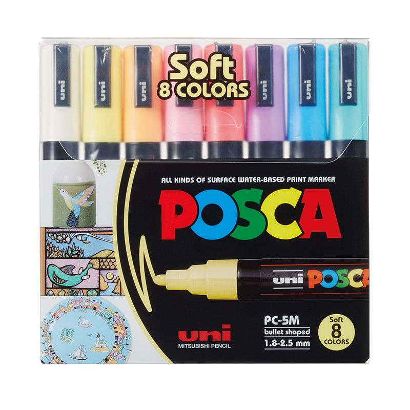 UNI POSCA Marker 8 kpl PC-5M 1,8-2,5mm pastellivär