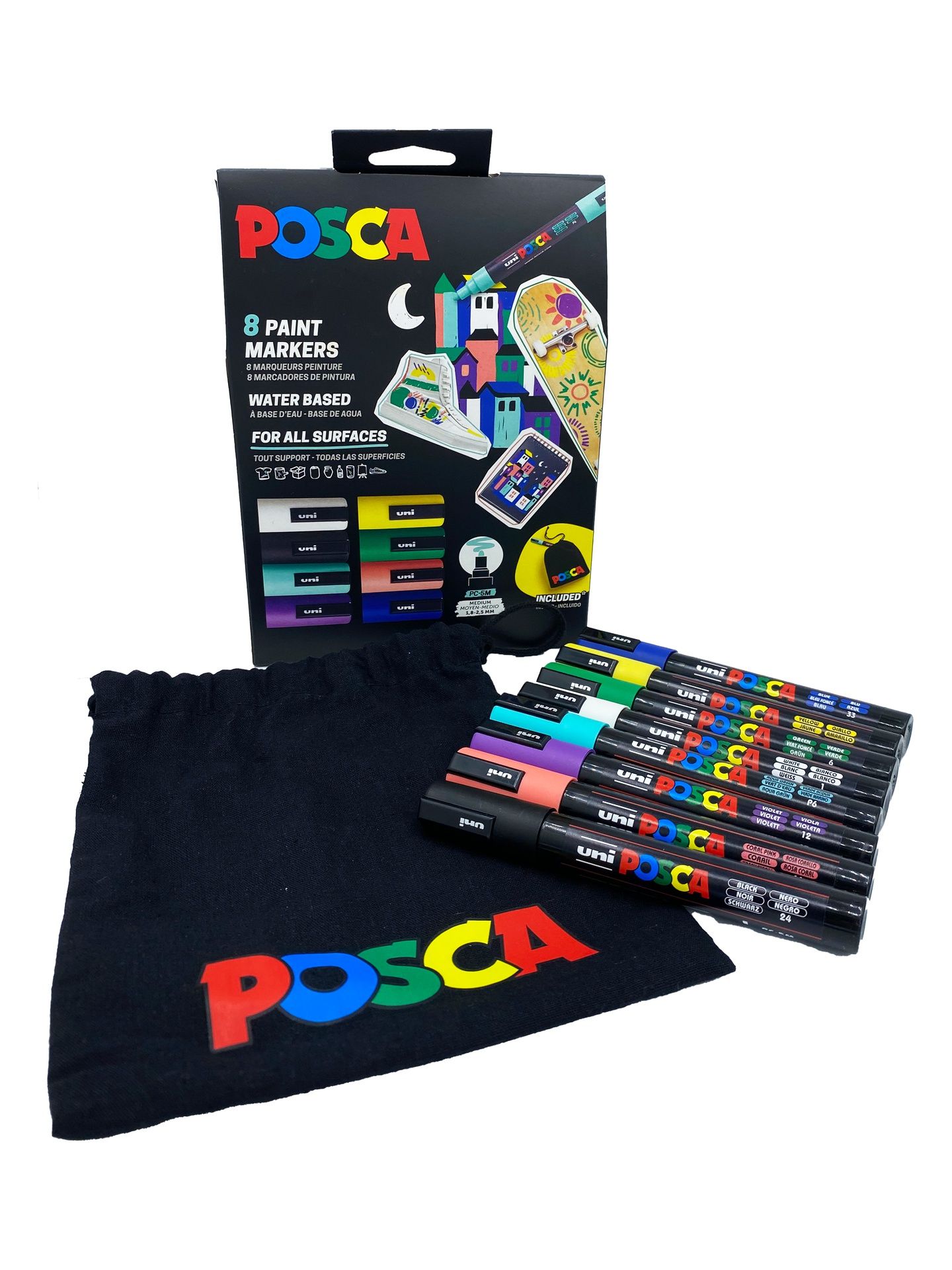 UNI POSCA setti PC-5M 8 kpl + kangaspussi