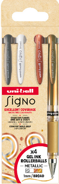 UNI Signo geelikynä 4 kpl BROAD UM-153 valkoinen kulta hopea pronssi