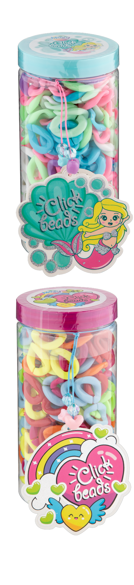 Click beads in Jar, 2 ass, Unicorn Pastel-Rainbow
