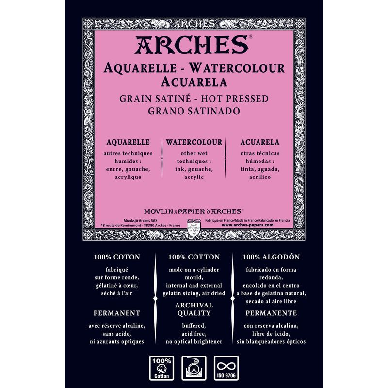 Arches 300g rulla 1,13x9,14m sileä 100% HOT P, 100% lumppu akvarellipaperi