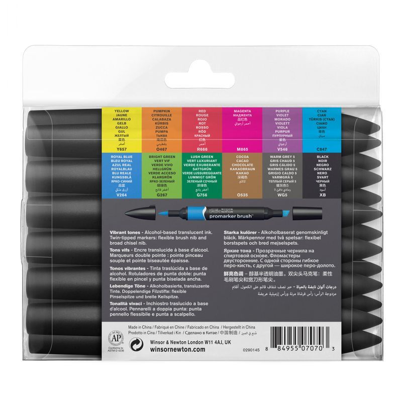 WN Promarker Brush 12+1 Vibrant tones, sivellintussilajitelma