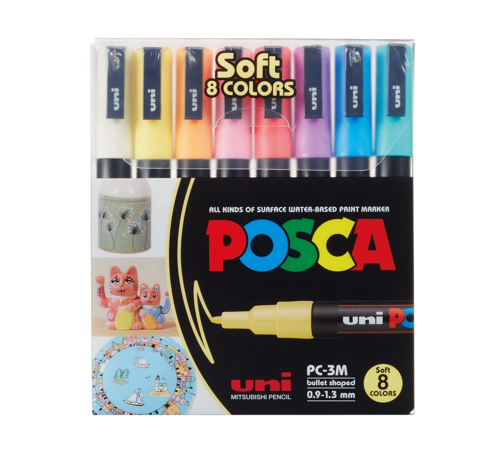 UNI POSCA Marker 8 kpl PC-3M 0,9-1,3mm pastellivär
