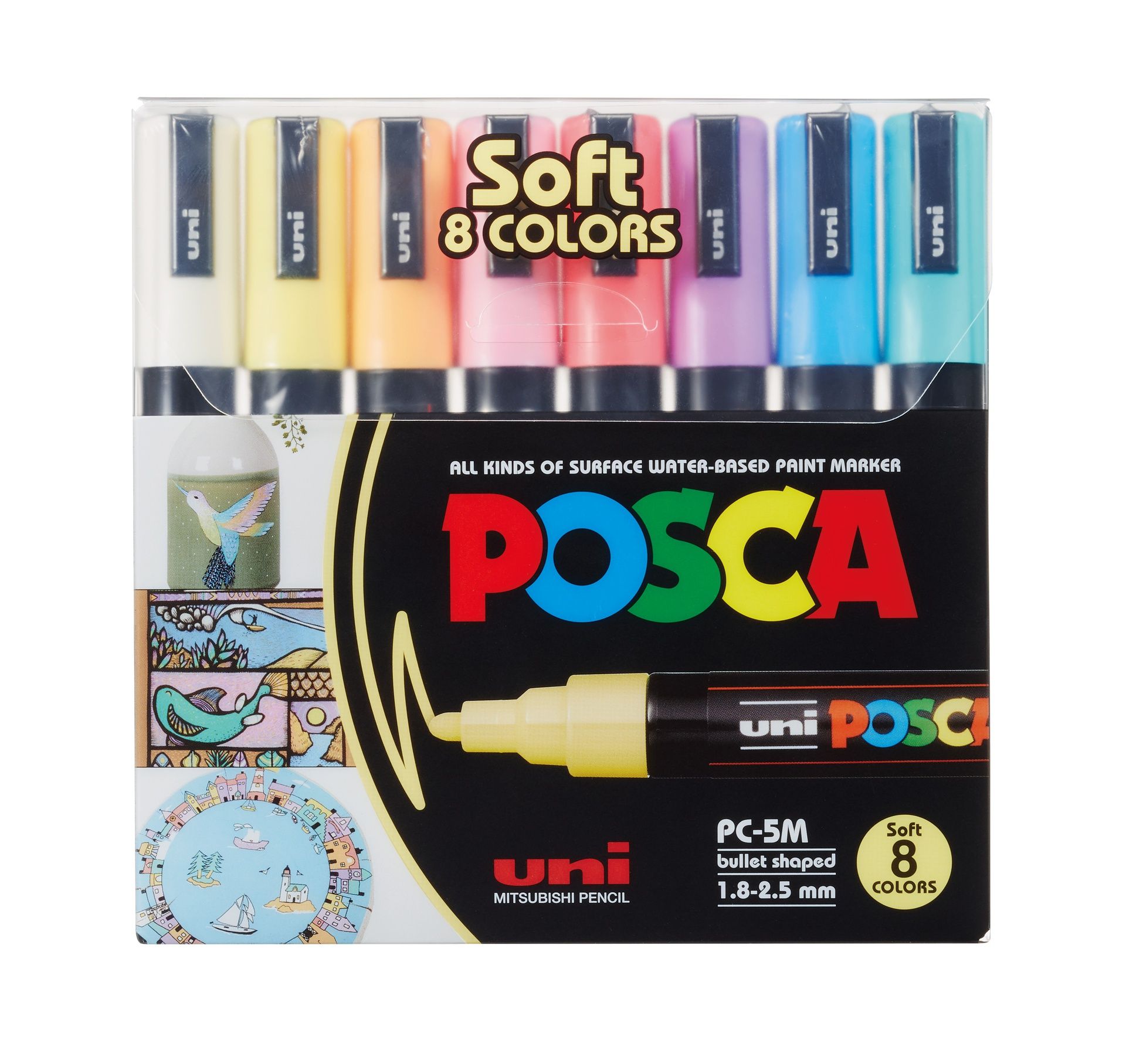 UNI POSCA Marker 8 kpl PC-5M 1,8-2,5mm pastellivär