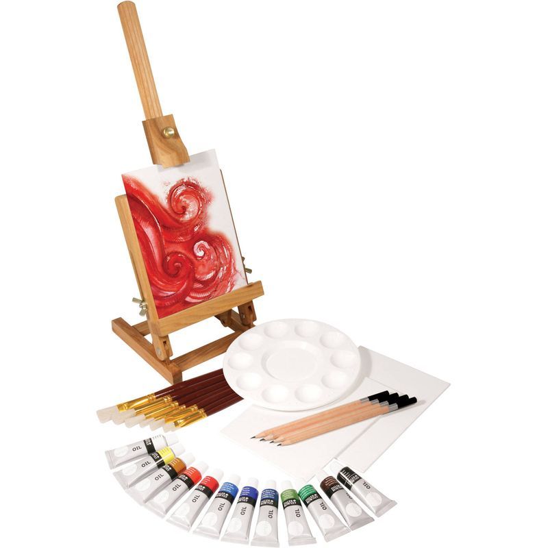 T DR Simply oil creative easel set 40 osaa, Sis. mm. öljyvärit, siveltimiä, telineen yms.