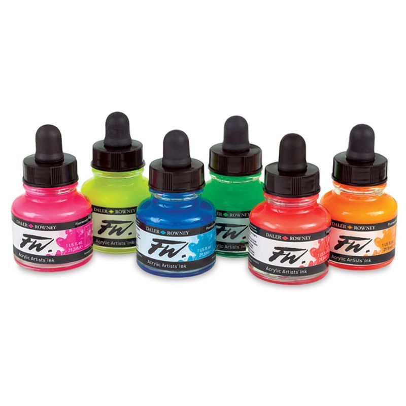 DR FW Acrylic ink 29.5ml 544 Fluorescent red, Taiteilijatasoinen muste