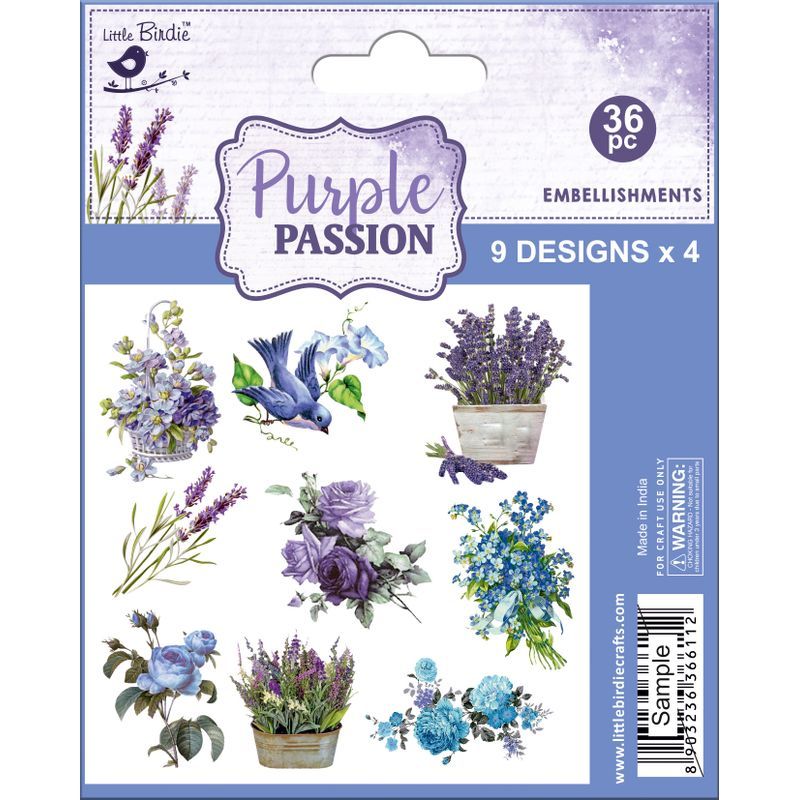 P. L.Birdie paperikuviot Purple Passion, 36kpl lil, glitterlila-lajitelma